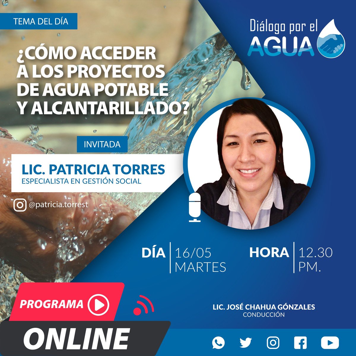 DialogoporAgua's tweet photo. #programa168 ¿CÓMO ACCEDER A LOS PROYECTOS DE AGUA POTABLE Y ALCANTARILLADO?
➡️Invitada: Lic. Patricia Torres | @patricia.torrest
↪️Especialista en gestión social
🗓️16/05/2023 ⌚️12:30 pm. 📡Facebook
#aguapotable #alcantarillado #proyectos https://t.co/BvWzpx7s0j