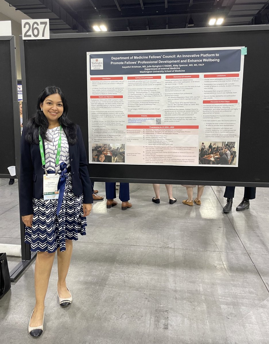 Presenting poster at @SocietyGIM #sgim2023 on our inaugural DOM Fellows Council programming, structure, feedback & innovations! Learning a TON from others as well! So many exciting posters. 

Thanks to @abbyWUim for her invaluable mentorship &support of the fellows council