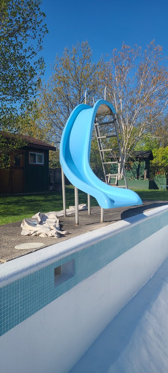 Old weather torn pool slide brought back to life with a factory looking finish 🛝