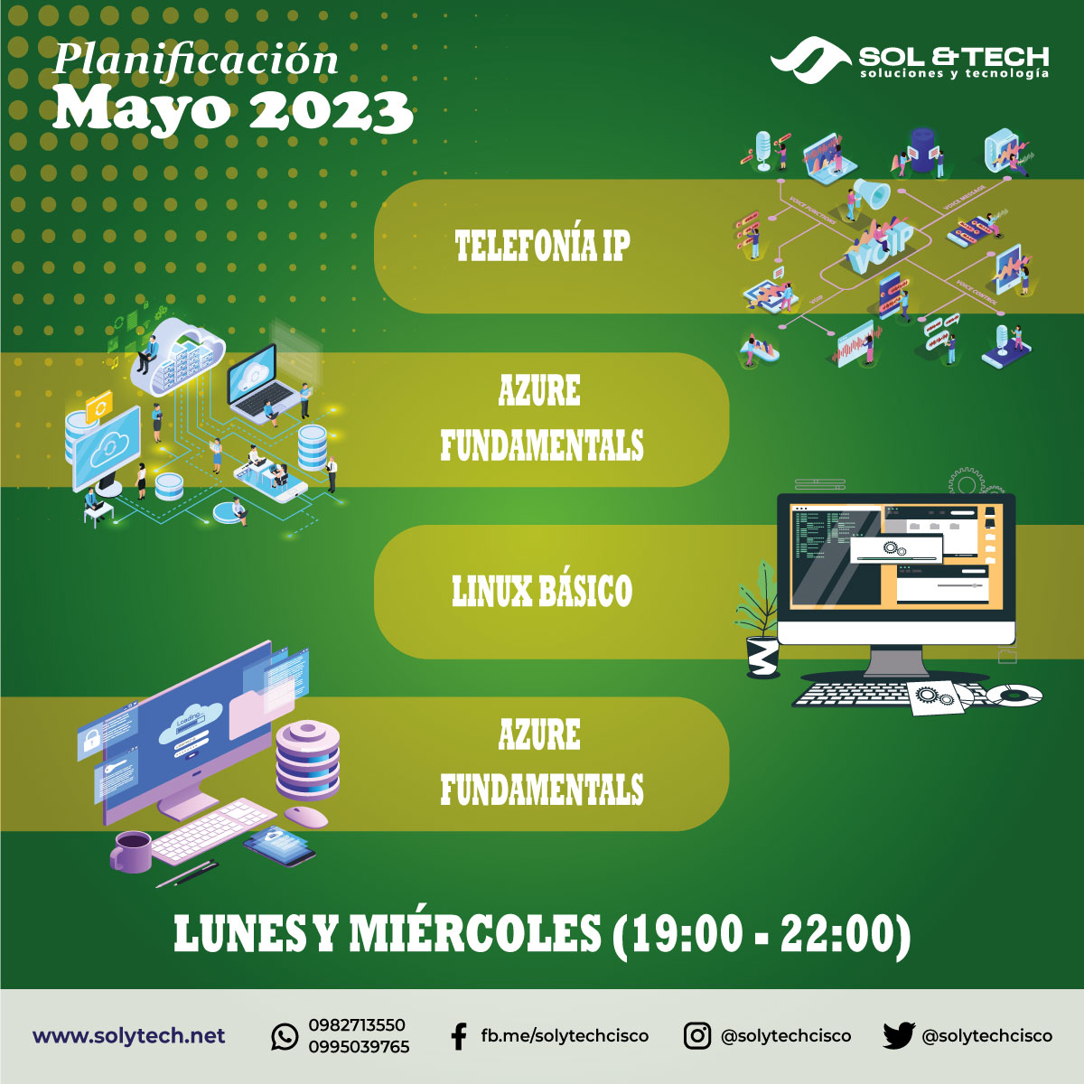 SolytechCisco's tweet photo. Horario: Lunes y Miércoles 19:00-22:00
🗓Iniciamos: 29 de mayo
Contamos con cupos disponibles, Regístrate y aprovecha 2x1
Tenemos los siguientes cursos:
🌐 Telefonía IP
📱 Base de Datos
☁ Azure Fundamentals
💻 Linux Básico
#cursos #basededatos #azure #linux_basic #TelefoniaIP https://t.co/qY2ekRlsCA