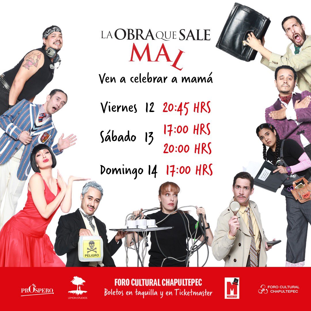 Ven a celebrar a mamá a partir de este Viernes 12 y hasta el Domingo 14, te esperamos en el Foro Cultural Chapultepec para disfrutar de #laobraquesalemal ❤️