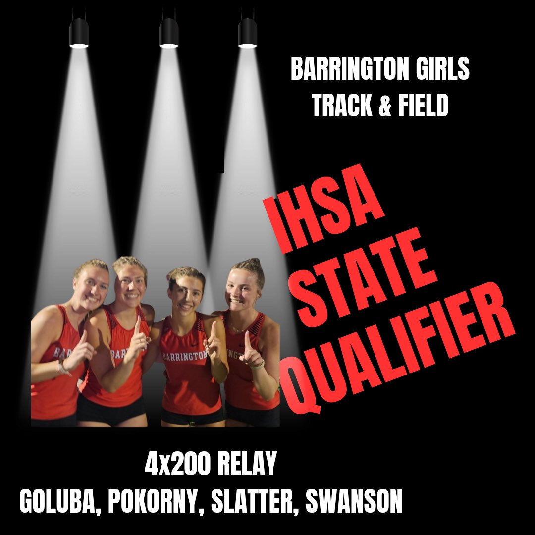 Another relay qualifies! This time its the 4x200m safely getting the baton around Goluba/Pokorny/Slatter/Swanson #FastFillies are headed to state! <a href="/BHS220Athletics/">BarringtonAthletics</a>