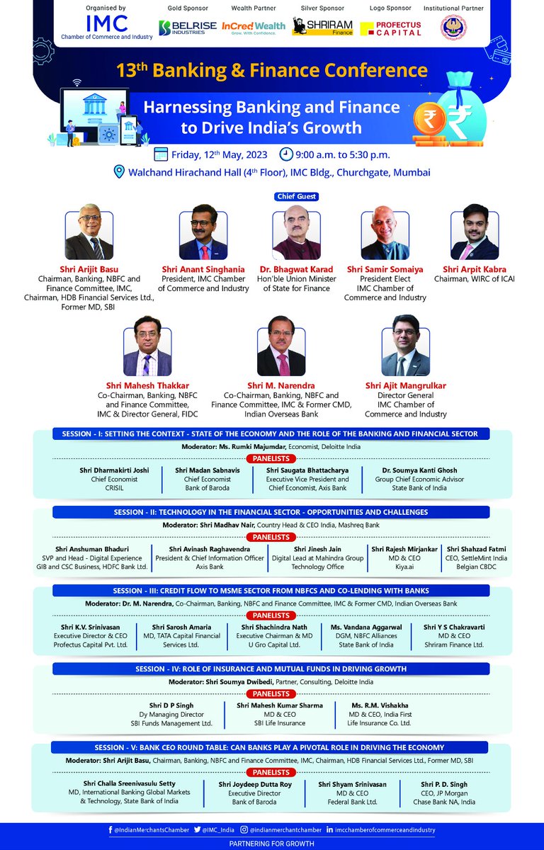 FidcIndia's tweet photo. IMC Chamber of Commerce and Industry is all set to host its 13th Annual Banking &amp; Finance Conference today.  Join us as we explore the role of banking and finance in India's economic development. 

#IMCConference #FIDC #BankingAndFinance #IndiasGrowth #EconomicDevelopment https://t.co/phyItYYmYf