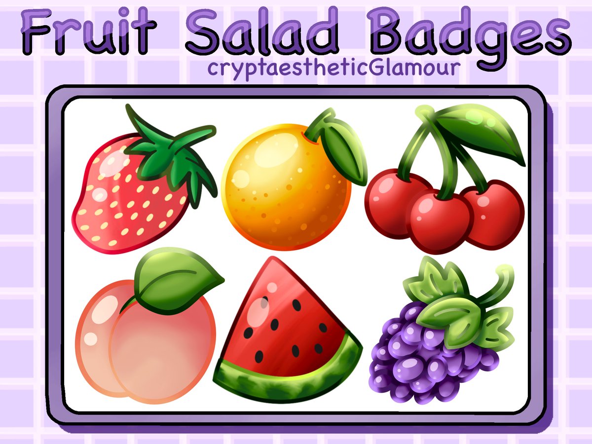 cryptAesthetic's tweet photo. ✦Free to Use/Pay What you Want Twitch Badges✦

I can only hear "Fruit Salad, yummy yummy" in my head when I look at these cute fruity badges!

Sizes: 72px, 36px, 18px

Available here: https://t.co/i8GsOw8gkE

✦#StreamAssets #VtuberAssets #F2U✦ https://t.co/hGJqj3Zgvx