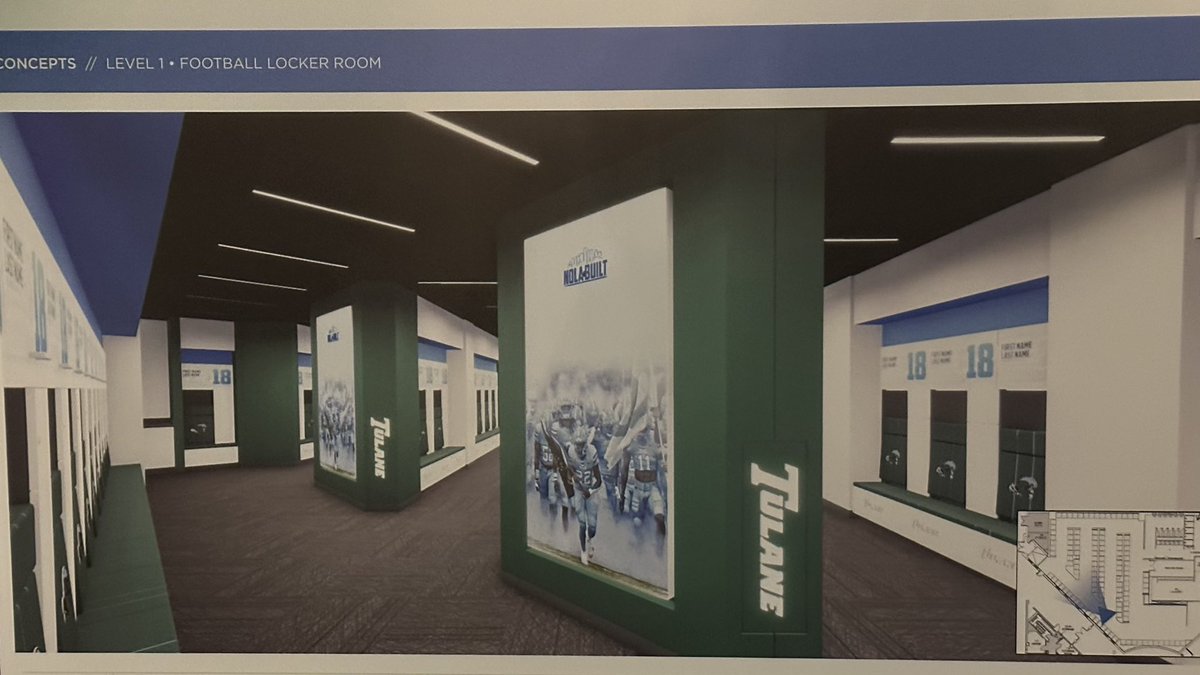 The new Tulane Football locker room renovations are underway! Looks awesome! 🌊🏈 @GreenWaveFB #Tulane #NOLA