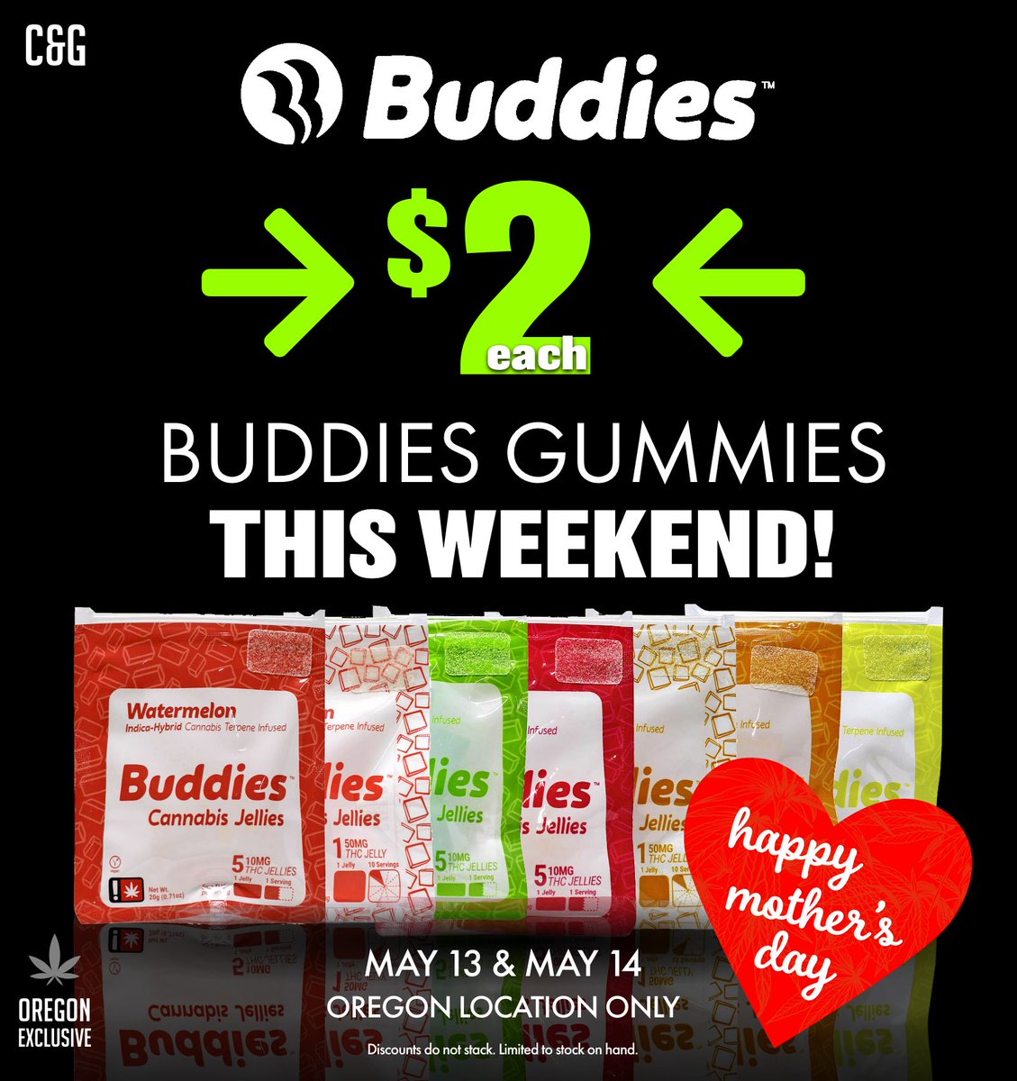🌸OR LOCATION - Buddies Edibles for ONLY $2.00ea in Ontario this weekend!
cannabisandglassor.com
#cannabisontario  #ontariocannabis
#oregoncannabis