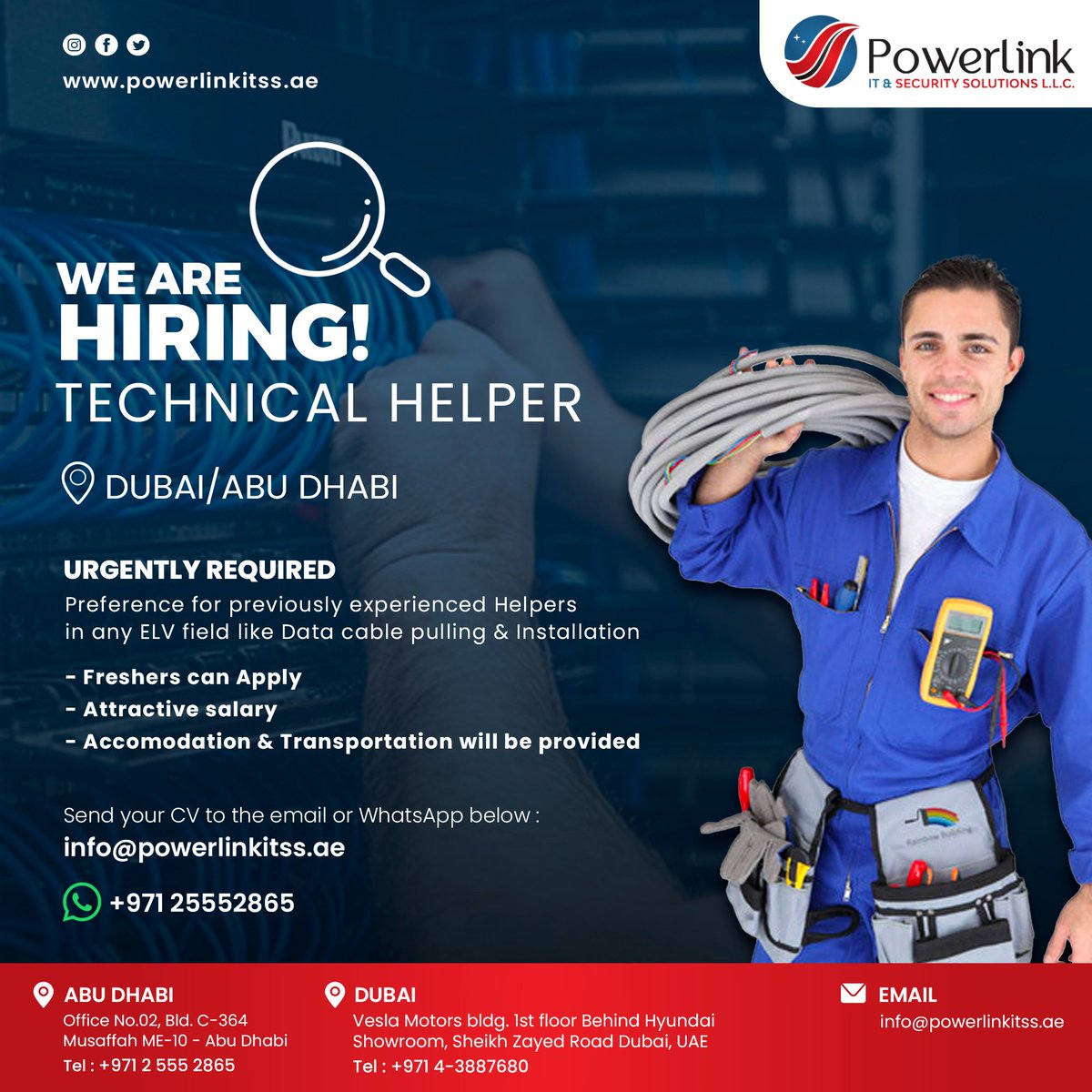 powerlinkitss's tweet image. URGENTLY REQUIRED TECHNICAL HELPER in Dubai / Abu Dhabi

#powerlink #powerlinkitss #powerlinkitsolutions #itsolutions #itservices #itservicescompany #itservicesprovider #jobhiring #joboffer
