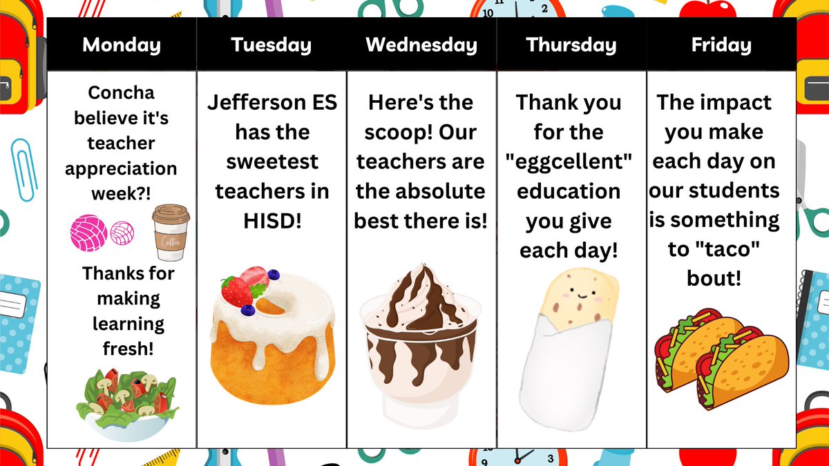 JeffersonES2's tweet photo. At @JeffersonES2 WE make sure that our AWESOME Teachers feel LOVED and APPRECIATED for all their hard work, thank you for all that you do!
@cwehde @JeffersonES2 @Jessicague08 @MrGuzmanHISD @MsFrancos_class @MsMandujano @Valr_92 @ResendizEDU @HISDElementary2 @TeamHISD @HoustonISD https://t.co/iCxuPewMZS