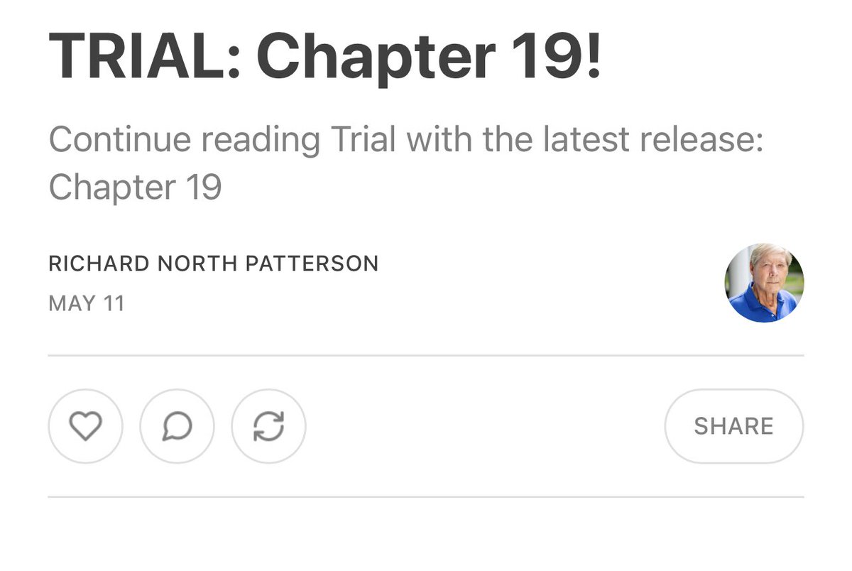 RicPatterson's tweet photo. A new chapter out today on @substack! See link for this and all chapters we have released thus far and subscribe today. #trial #legalthriller #newbook #substack https://t.co/EzSr8igVQ6 https://t.co/6q47nHrp9B