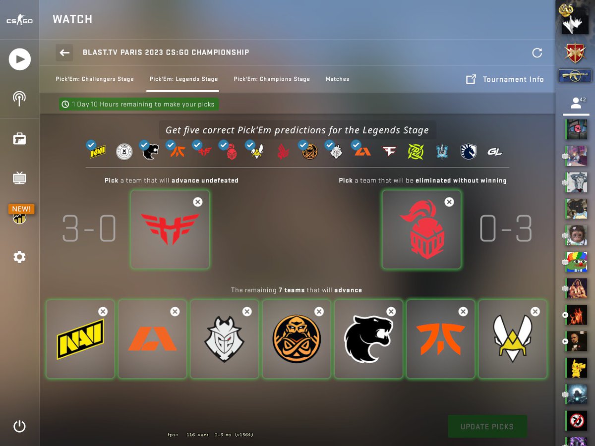 Plaky on Twitter "Legends stage pick'em. I believe in Apeks supremacy