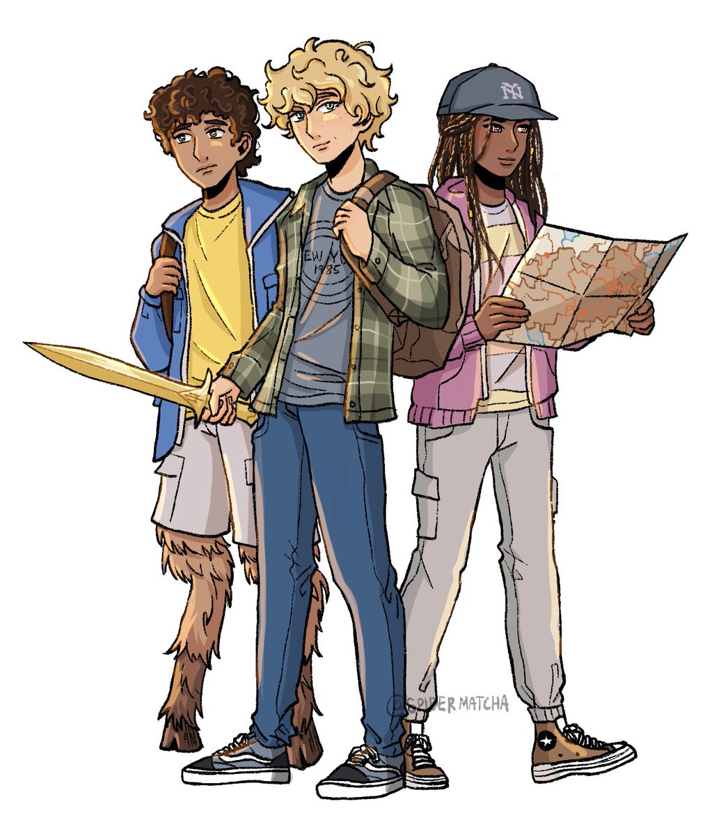 Repost of the trio because Annabeth absolutely needed her hat // #percyjackson #pjo #annabethchase #percabeth #groverunderwood
