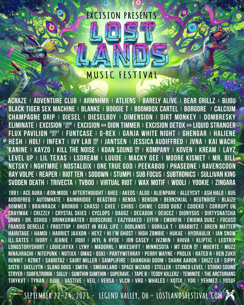 VLCNmusic's tweet photo. LOST LANDS!!!! 🦖🦖🦕🦕

Who is ready for round 2? 

Extremely grateful to be invited back for another year. Thank you @Excision &amp; @excisionpresent 

I’ll see you all at Legend Valley 🖖🏻 https://t.co/HCe4PcPeUF