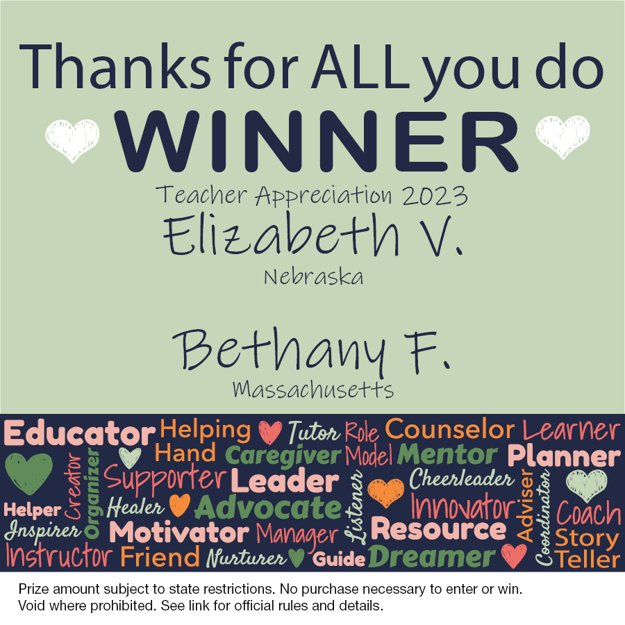 Farrell_Ins_Inc's tweet photo. Congrats to Thursday’s #TeacherAppreciationWeek winners! There are only two chances left to win – so it’s time to cross those fingers! Get those entries in! See you again tomorrow: https://t.co/g4bGdDfnTO #ThanksforALLyoudo #teacherlove #thankyouteachers https://t.co/YQz1wIDJHG
