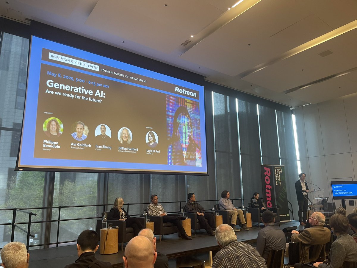 aliismailX's tweet photo. An insightful event by @RotmanEvents on "Generative AI: Are we ready for the future?" at @rotmanschool. Engaging and thought-provoking talks about the future of #AI, potentials, challenges, use cases, and regulation.

#GenerativeAI #AI #RotmanEvents #Rotman https://t.co/BINTUyhZPa