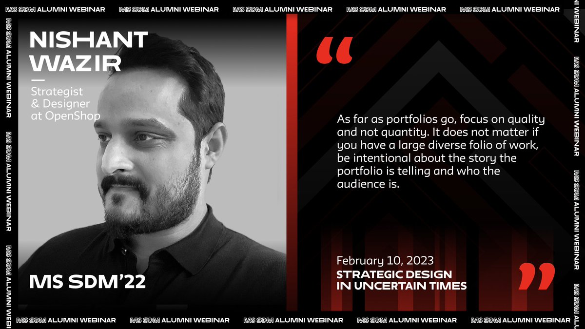 Here are some quotes that one of the panelists, Nishant Wazir (SDM '22) shared in our last Alumni Webinar Series.

View more quotes from the panel on MS SDM blog:
lnkd.in/ewahsHC9