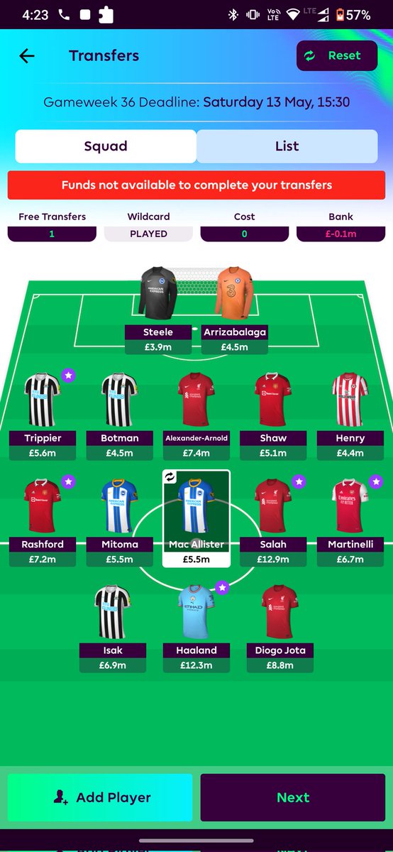 Ignite69420's tweet photo. @BenrabahDjaber Same for me but I'm 0.1m short 😢 any food suggestion to replace jota so that i have additional funds for next GW as well? https://t.co/ams8q3uVIc