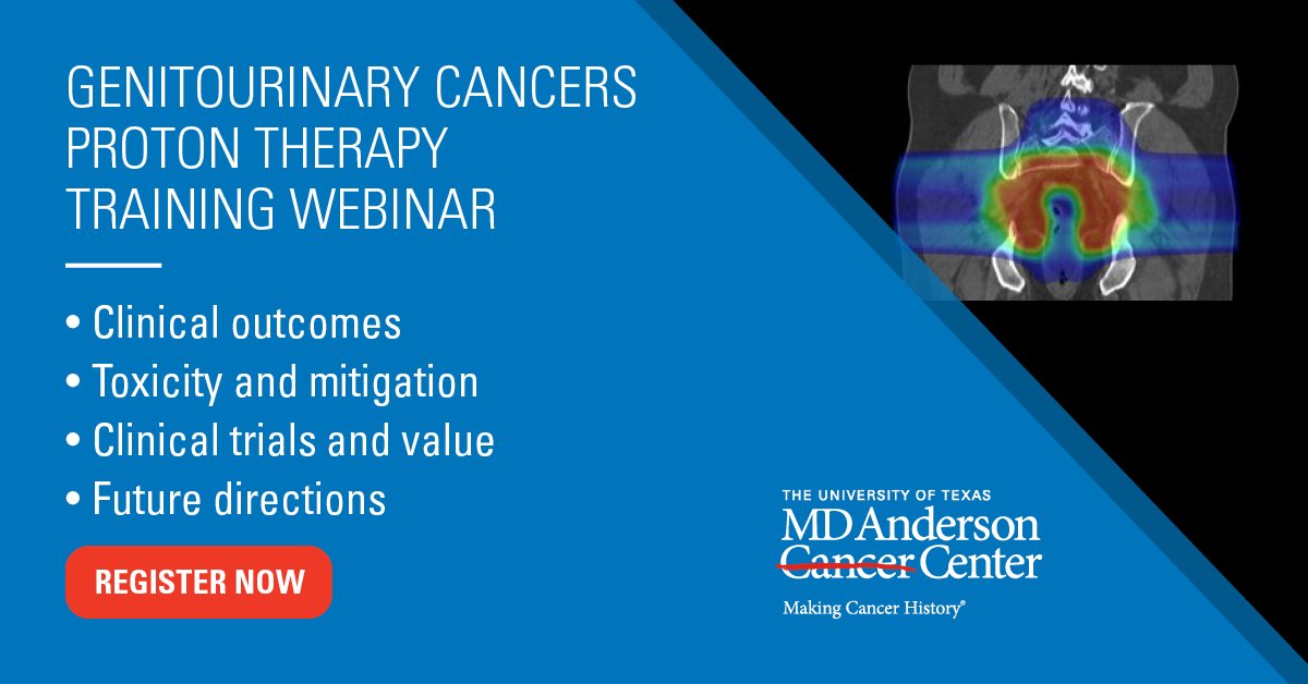 UTMDAnderson's tweet photo. Watch our experts discuss proton therapy treatment for genitourinary cancers in our virtual training webinar on Friday, June 2. https://t.co/E90GhgdJrx @SJFrankMD @BrandonGunn @ShalinJShahMD @RolaGeorges #ProtonTherapy #EndCancer https://t.co/FxKA6z0Hv4