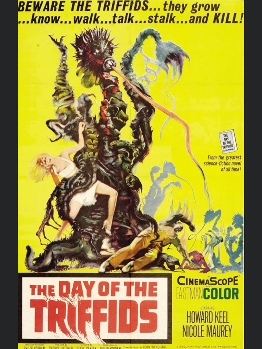 HPL_JDeLaughter's tweet photo. 💀"The Day of the Triffids" (1963, Allied Artists)🎨Joseph Smith artwork💀And Janette Scott menaced by a triffid in a publicity photo for the same movie🎨FB: Classic Horror Page💀#Lovecraftian #ManEating #TheDayOfTheTriffids #Monster #Scifi #Horror https://t.co/KY0h07QCOf