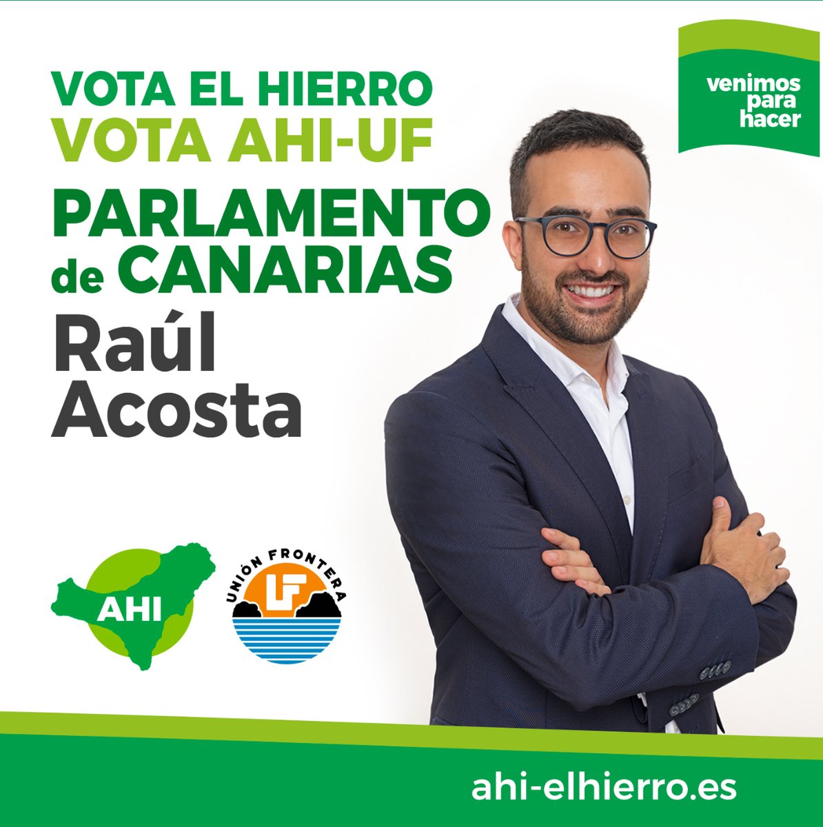 AHIHierro's tweet photo. RAÚL ACOSTA Candidato al Parlamento de Canarias por AHI-UF
Vota El Hierro, Vota AHI-UF
#ahielhierro #elhierro #unionfrontera #28mcanarias https://t.co/Rkz0ZvYc43