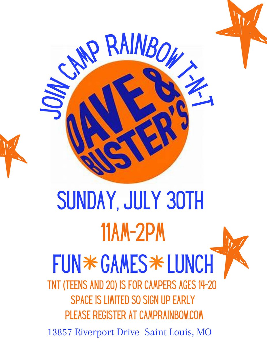 CampRainbow_STL's tweet photo. Don't miss out on another fun upcoming TNT event! 🎉  register now at https://t.co/NLT9gdkmME https://t.co/Pqvn7lZmxh
