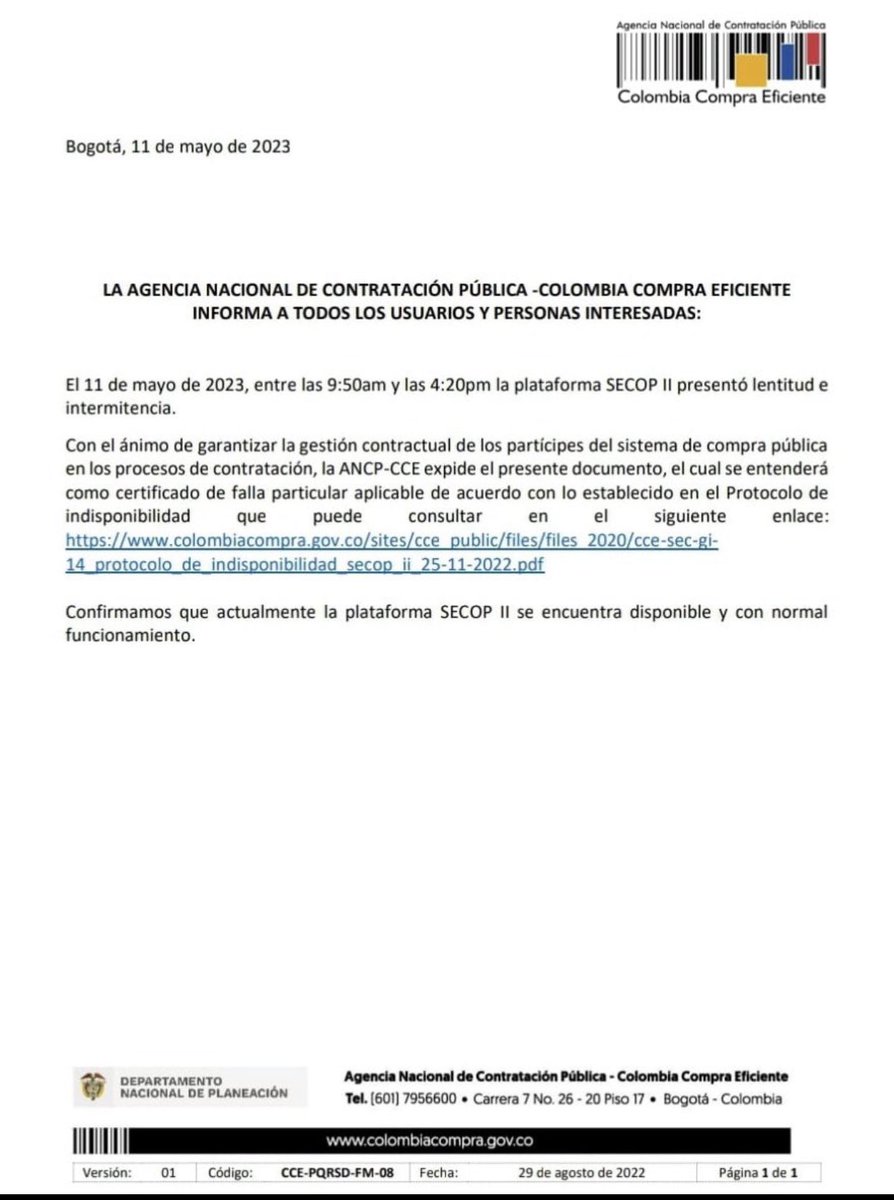 ff_abogados's tweet photo. #secop2 #secop #indisponibilidad #contratacionestatal #IMPORTANTE https://t.co/iWEuPiiZLX