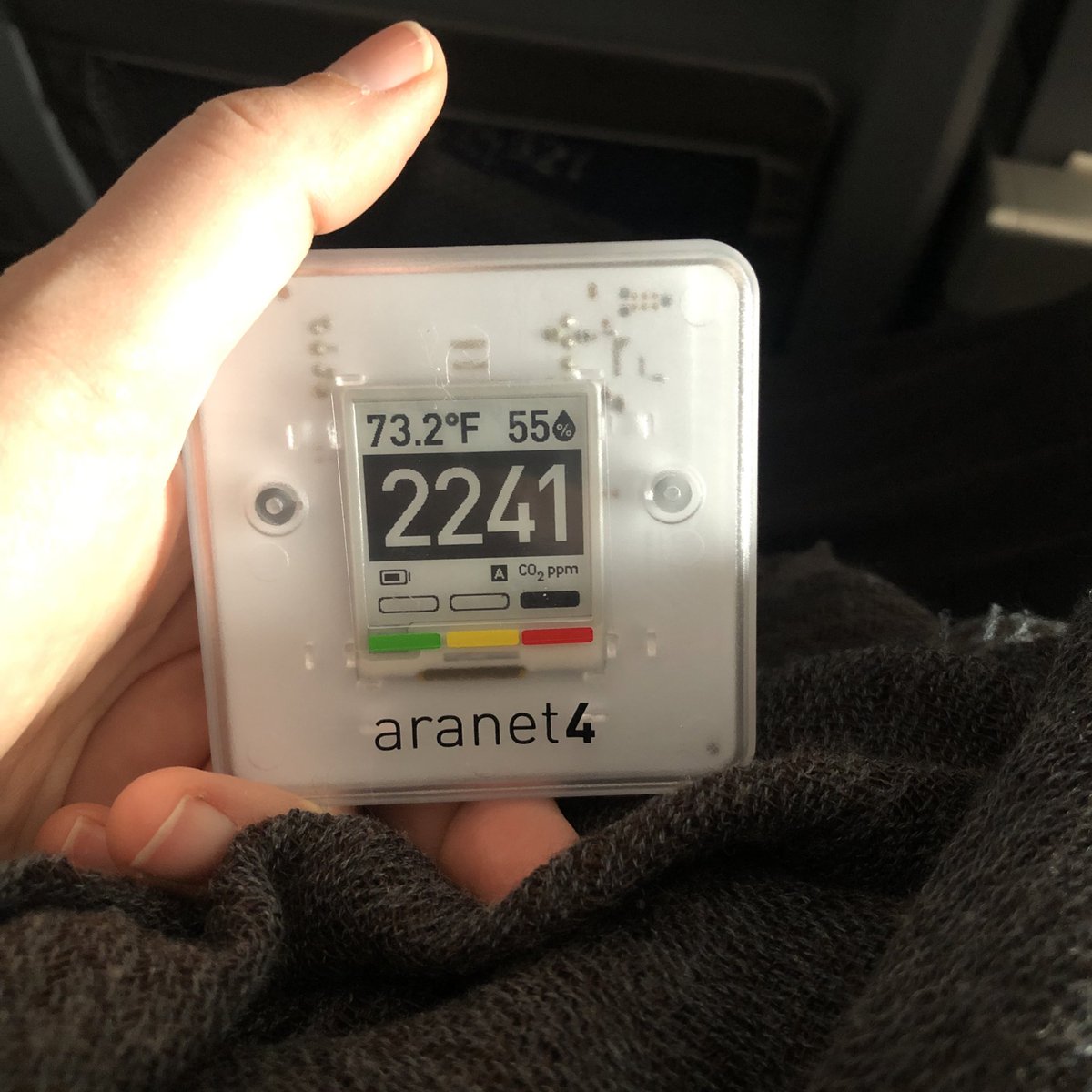 BotanyBrooke's tweet photo. Took my Aranet4 on work trip. CO2 spikes on plane pre-takeoff were expected (long periods w/door closed & air at <max recirc), but fun extra stats in AtmosPressure! Dip in middle is PHX. High on either end is DFW. Diff in elev = 600+’ #datadork https://t.co/ZUXw1cdzRQ