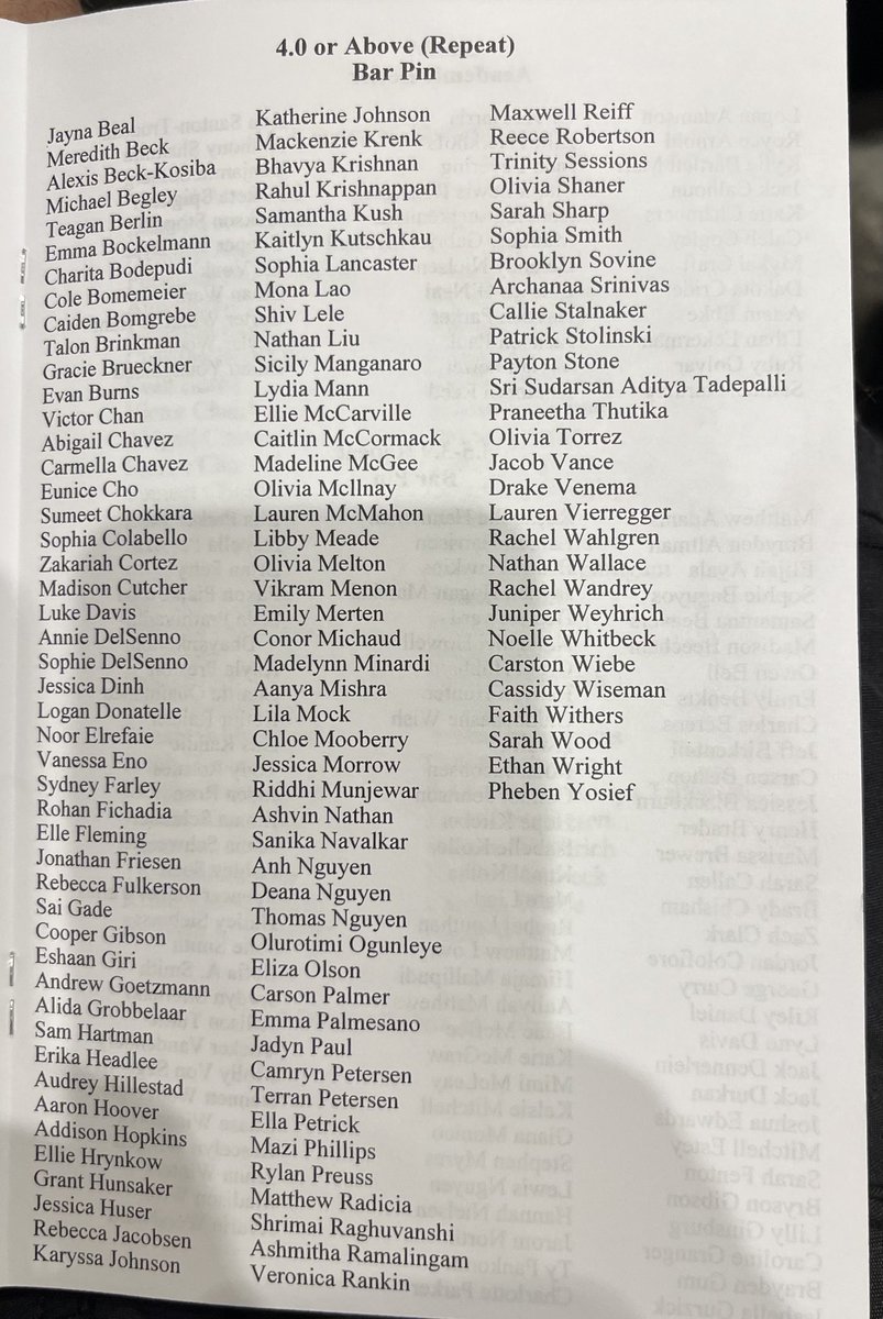 So Proud to look through tonight’s program at Millard North Senior Honors Night to see <a href="/Cait_McCormack/">Caitlin McCormack</a> on the Repeat 4.0 above Bar Pin Let’s Go!!!! Can’t say enough - your future is bright young lady!  <a href="/MinnStVBall/">Minnesota State Volleyball</a>