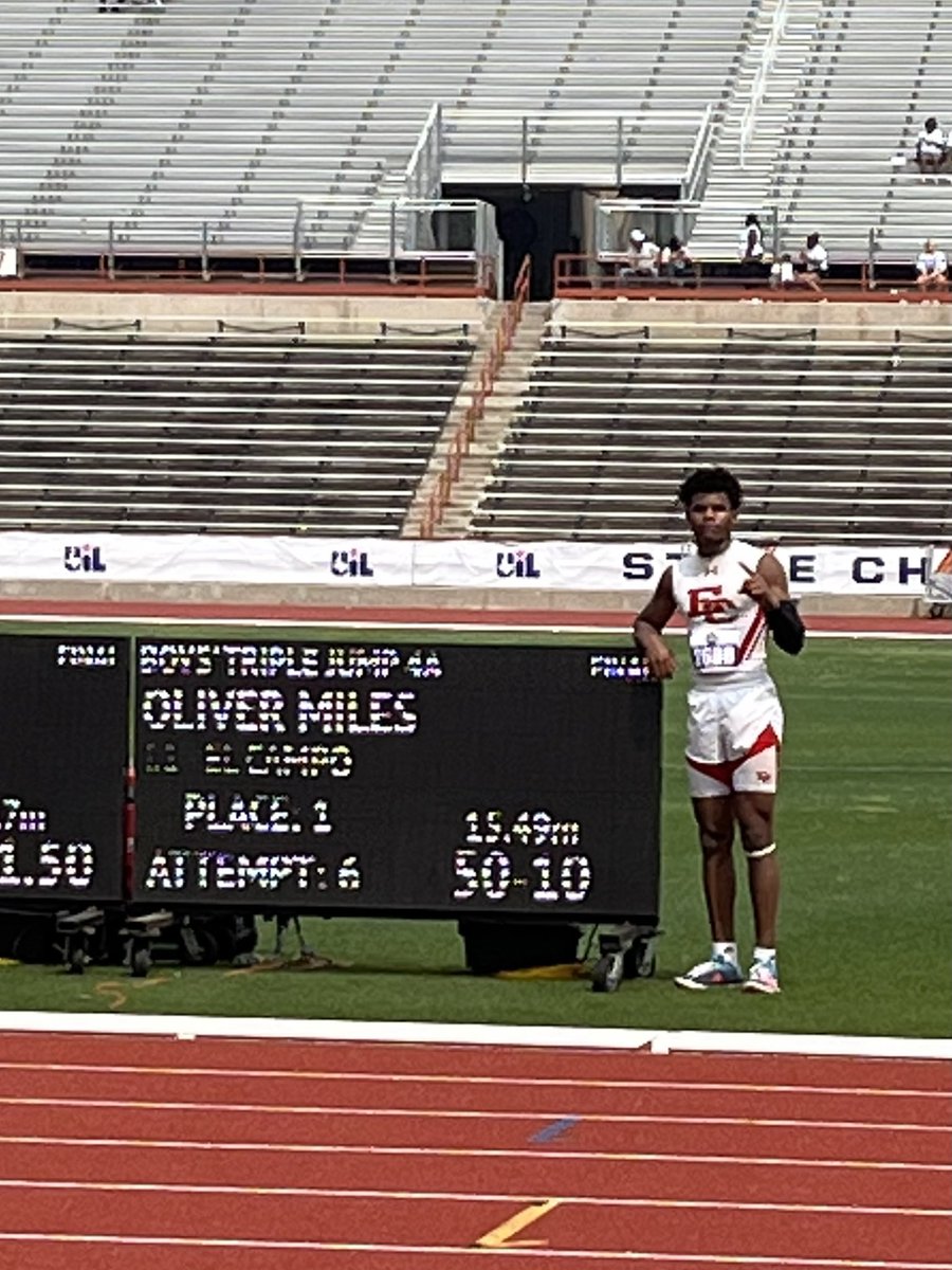 Proud of this young man! 

You have represented yourself, your family, your school and your community with class and we are so happy and proud of your accomplishments. 

State Champion Triple Jumper and New ECHS School Record

#UMW #UILState #TripleJumpChampion #NewSchoolRecord