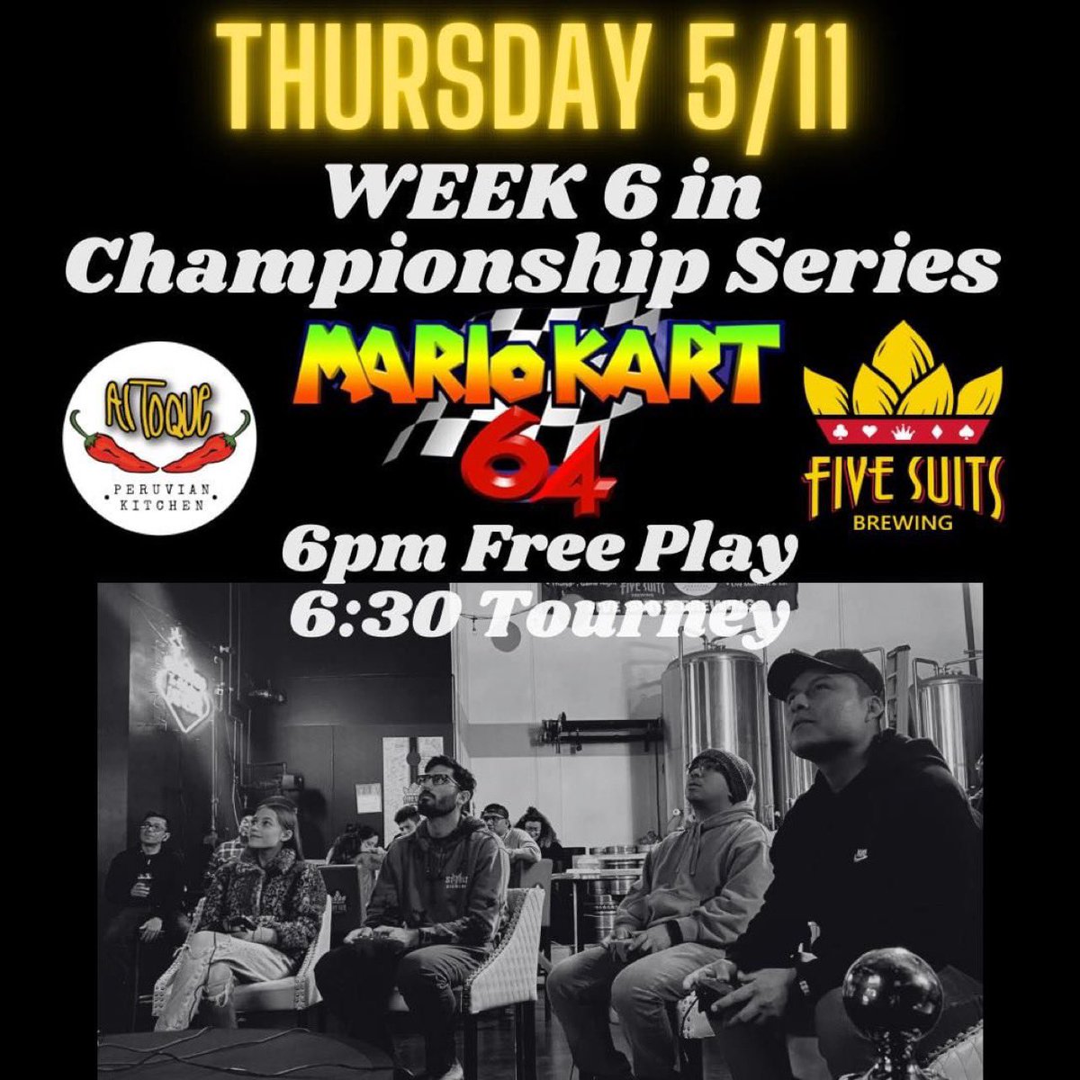 fivesuitsbrew's tweet photo. It’s Mario Kart Thursday! 
7 more weeks to earn points! 
Top 10 point earning drivers qualify for the double elimination tourney June 29th. The overall champion takes home a brand new Lego Nintendo Ent System Set ($269.99 retail value) 
Free play 6pm, tourney kicks off at 6:30! https://t.co/ppHznk8TRB