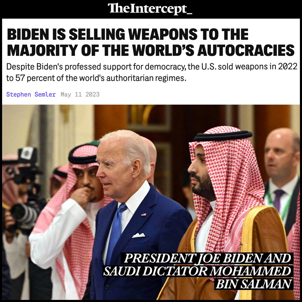 SDonziger's tweet photo. SHOCKING: President Biden in 2022 sold weapons to the majority of the world's brutal autocratic regimes – more than during the Trump years. Yet he professes to stand for democracy and human rights.

Defense industry profits must not drive foreign policy.
https://t.co/jmC1AMSHIW https://t.co/POT3aRAtiG
