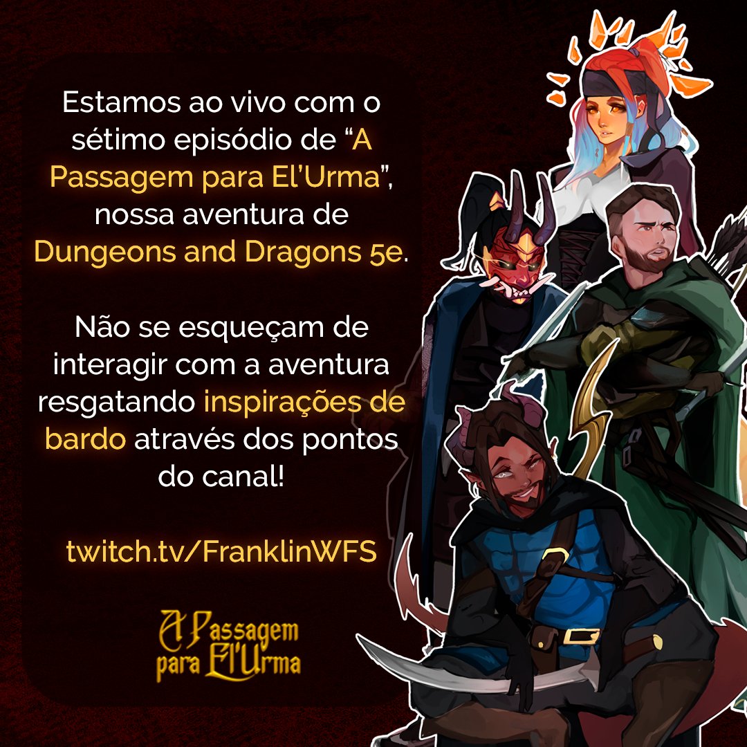 FranklinWFS's tweet photo. Estamos ao vivo!! https://t.co/hREQvY4tYx #rpg #dnd #rpgbrasil #twitchtv https://t.co/gTAk7c5Dzr