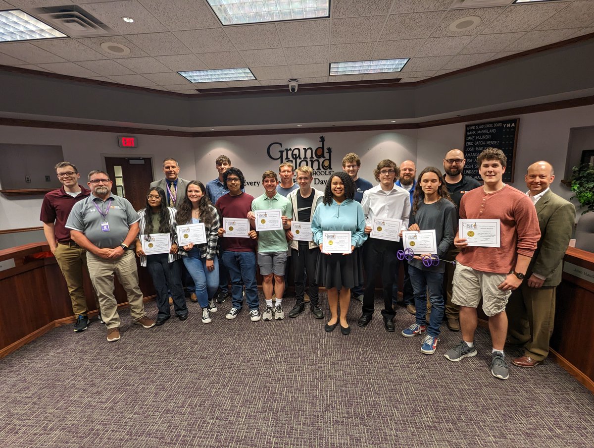 Congratulations to <a href="/GISH_Islanders/">Grand Island Senior High</a> SkillsUSA students!

These Islanders were recognized at this evening's Board of Education meeting for their achievements at the State SkillsUSA Competition this year.

READ: bit.ly/3ps8mpr

Way to go students and teachers! 

#WeAreGIPS