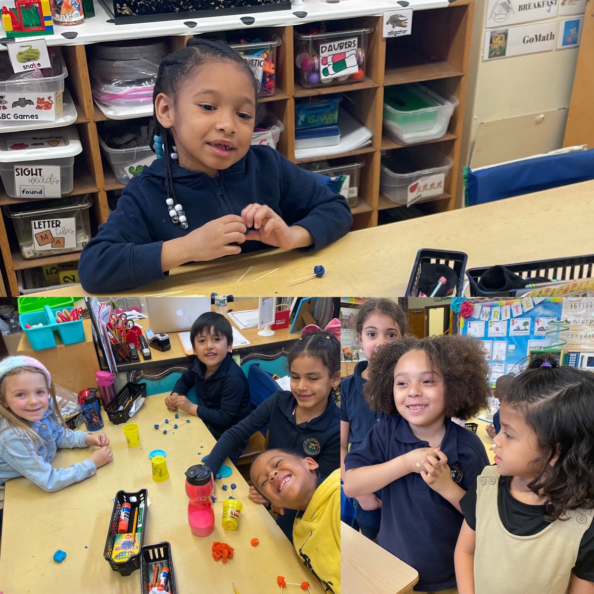 Kindergarten students were given materials and encouraged to make a cube to complete our chapter on 3D shapes. @BayonneBOE