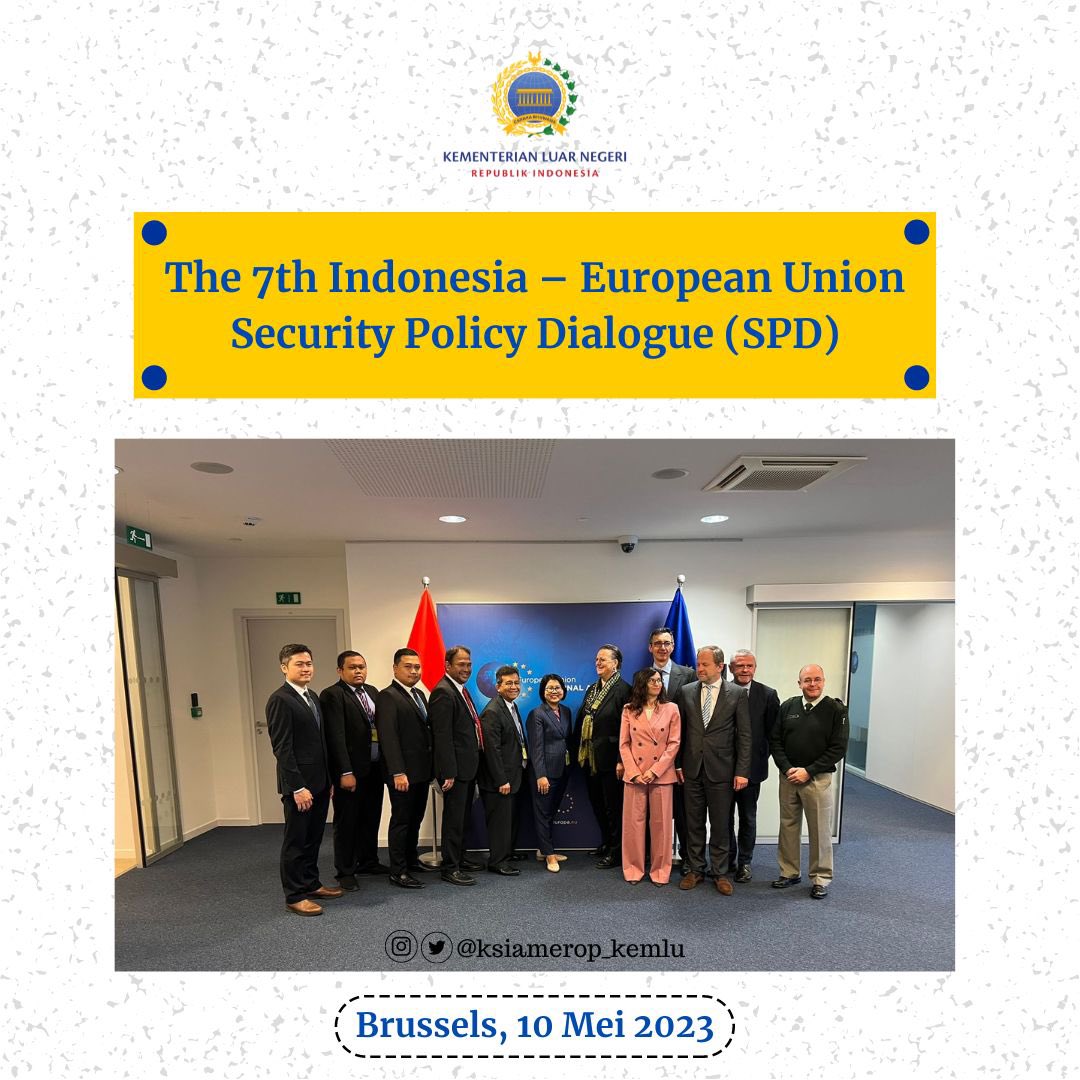 Halo #SahabatKemlu dan #TemanAmerop! 

Pada 10 Mei 2023 di Brussels, Belgia, Indonesia dan Uni Eropa telah melaksanakan the 7th Indonesian-EU Security Policy Dialogue yang membahas mengenai perkembangan terkini isu-isu keamanan kawasan dan global.. (cont’d)