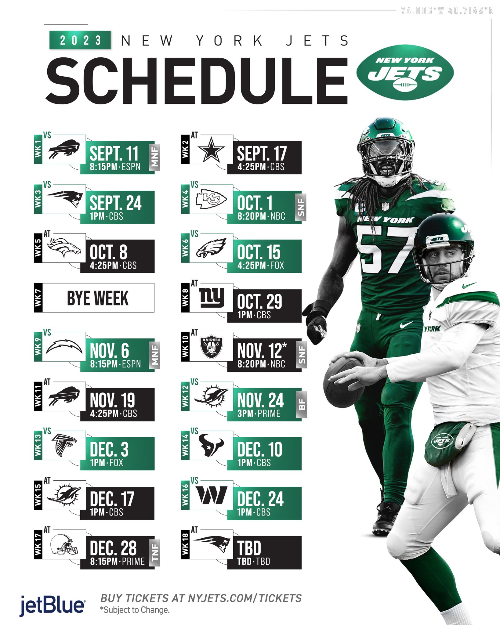 New York Jets on X: 'The OFFICIAL 2023 New York Jets schedule. CAN