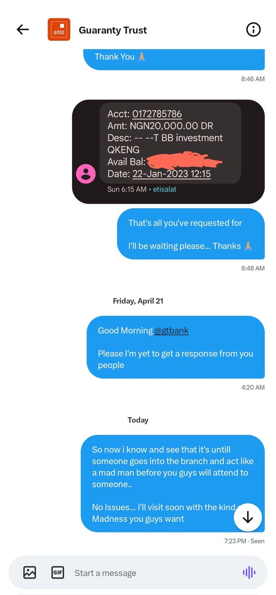 KashMerlo's tweet image. I think it high time i visit a GTB bank and show them that i can act like a mad man, I've been to 2 different GTB bank 5 times and they keep telling me stories,  Now they choose to ignore me here on twitter. No Issues, be expecting me and my madness😡
@gtbank_help
@cenbank