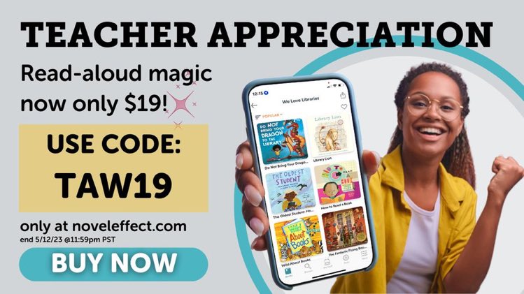 This deal is so good and everyone deserves to experience @Novel_Effect - In honor of Teacher Appreciation Week, I just bought a gift subscription to give away! No strings, just like this post and I’ll pick a winner on Saturday! #librarian #booklove #kidlit #TeacherAppreciateWeek