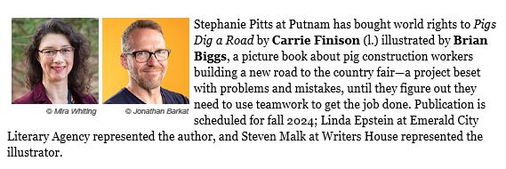 Super excited for this hilarious rhyming picture book about pigs, roadbuilding, and teamwork! Thrilled to be working with @CarrieFinison and Brian Biggs again! 🐽