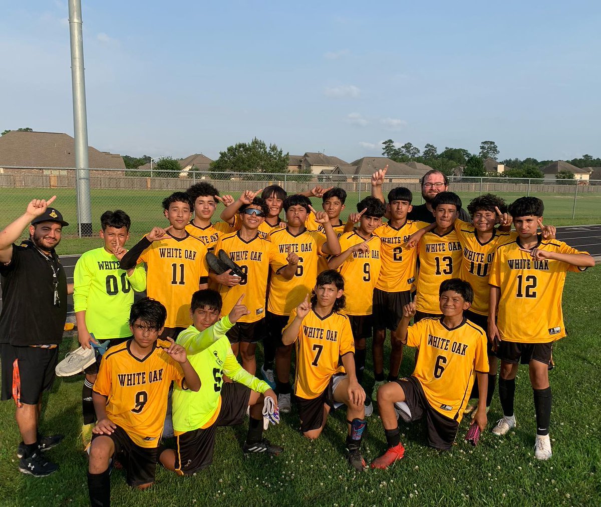 WhiteOak_MS's tweet photo. Our 7th grade boys soccer team is officially the district champion! The whole school is so proud of you boys! #woms_warriors #warriorsrise #warriorssucceed #ncisddistrictchampions #soccerislife#ncisd #whiteoakwarriors https://t.co/b3ErlR5gin