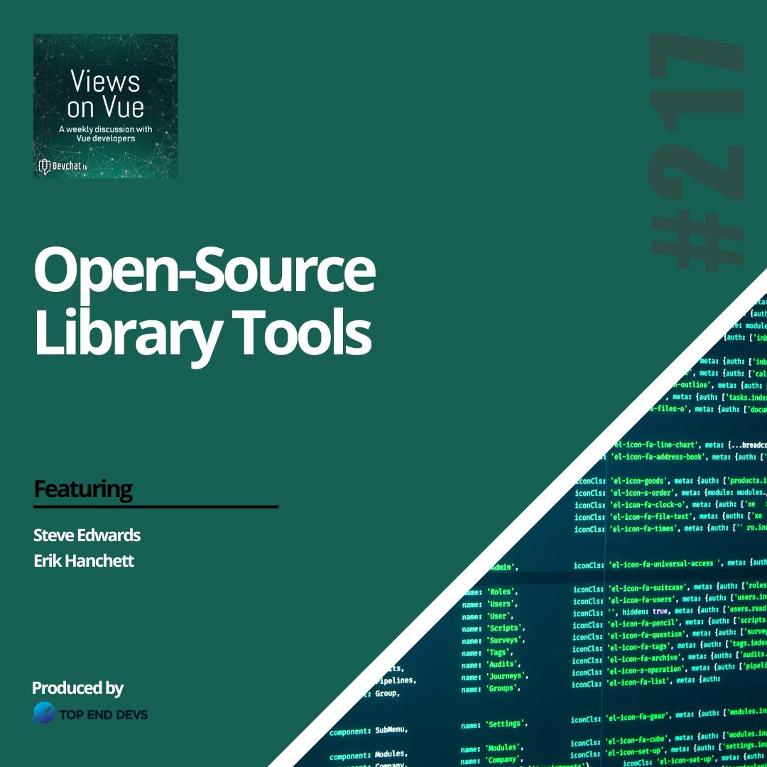 viewsonvue's tweet image. Check out this week's episode of #ViewsonVue with @ErikCH
#Vue: Open-Source Library Tools
rfr.bz/t5q9tr7