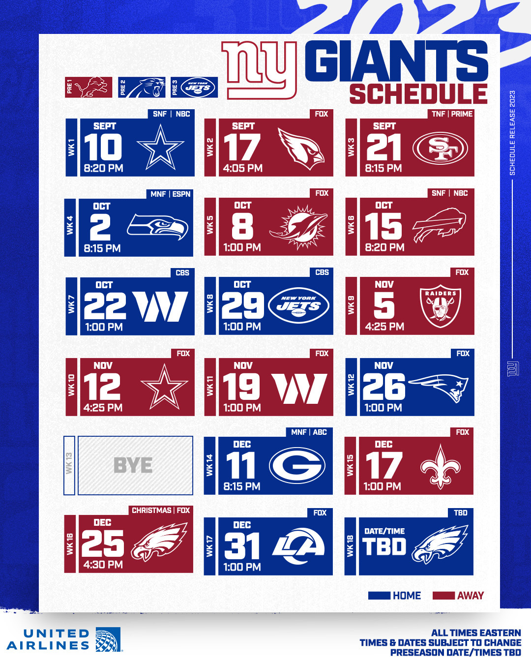Official 2023 New York Giants Schedule (with times)