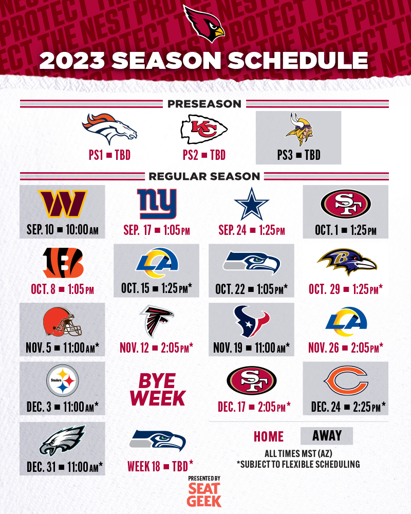 Your 2023 #AZCardinals schedule has arrived. Get Your Tickets Now 🎟️: bit.ly/23CardsTickets1