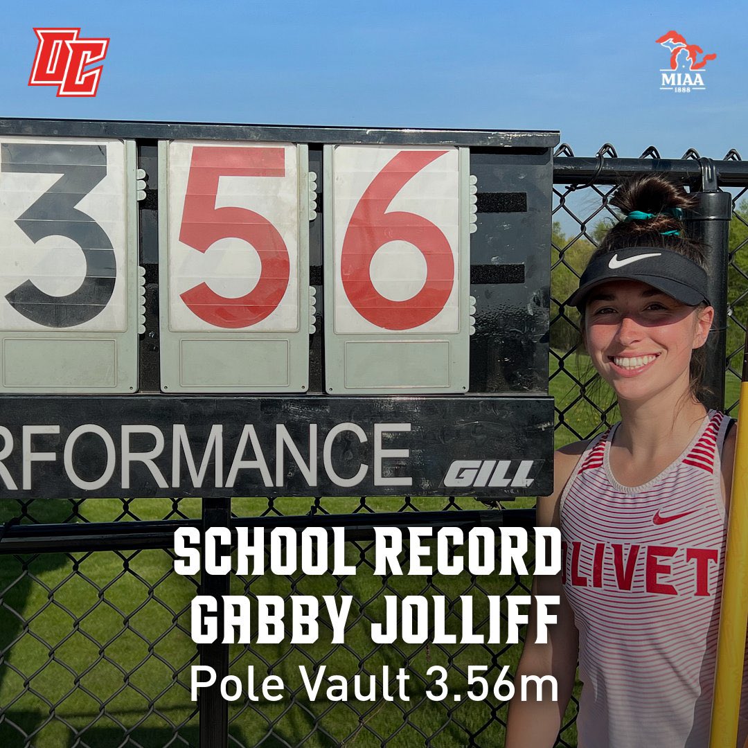 UOlivetXCTF's tweet photo. 🚨SCHOOL RECORD🚨
Gabby Jolliff breaks her school record for the second time this week! She jumps 3.56m or 11’8”. Congrats Gabby‼️
#GoComets #Strongerthanmost #JumpinComets https://t.co/xT6sJMEiQM