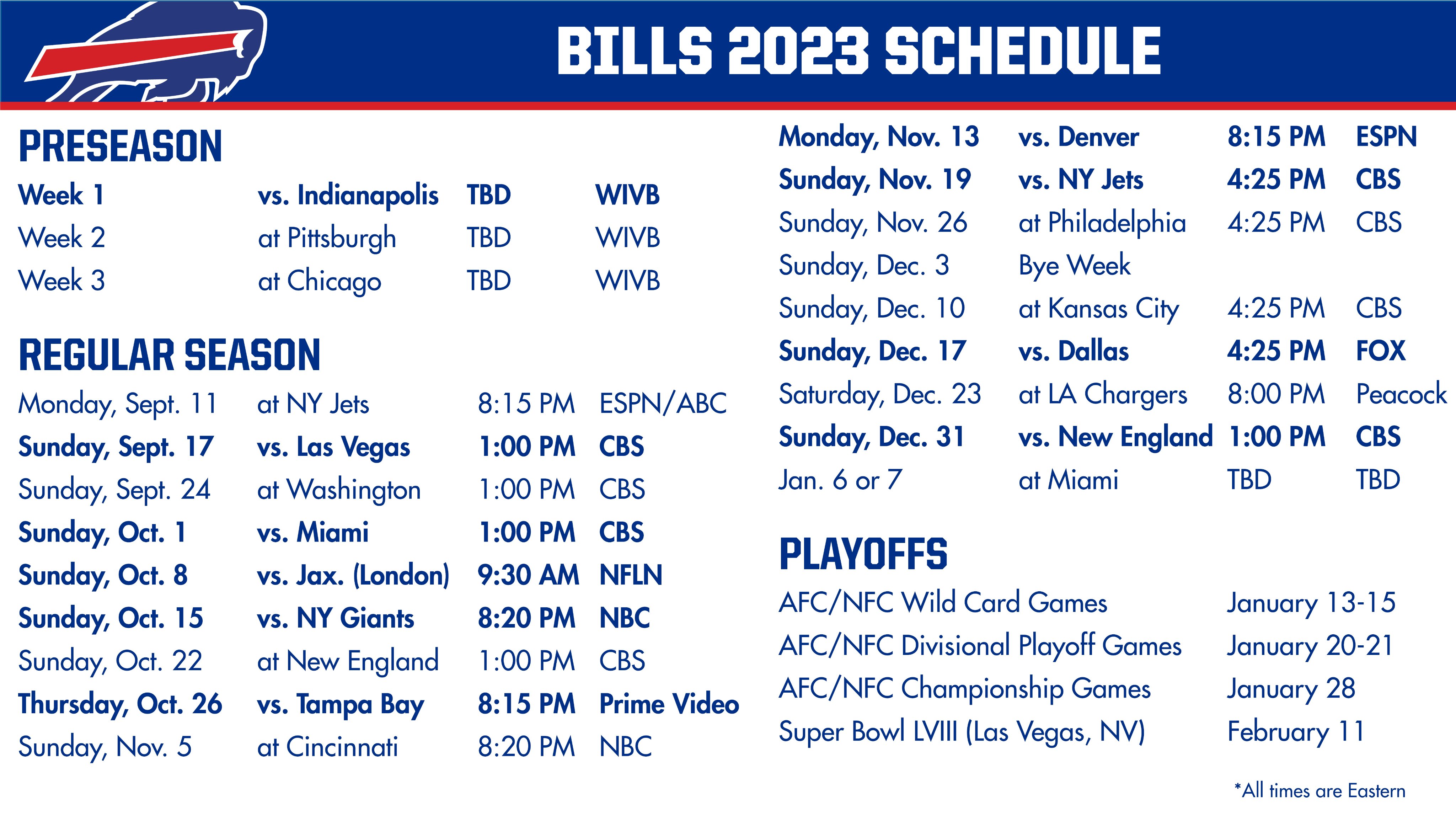 Bills' schedule for next fall will be released May 12