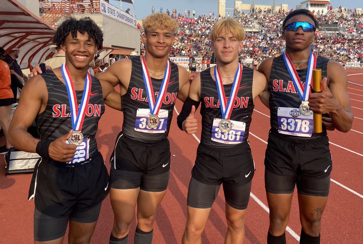 byStephenGarcia's tweet photo. Slaton’s Zamion Davila, CJ Anzley, Isaias Gallegos and Ethan Anzley teamed to place second in the 3A boys 800 relay. https://t.co/y3Uct9Dcmn