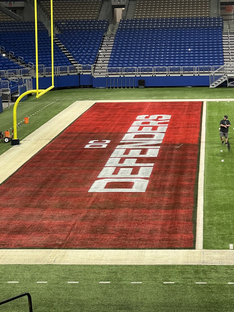JanetJDuch's tweet photo. Getting our finishing touches in place for Saturday’s #XFLChampionship Game at the @Alamodome. https://t.co/fTXUyElHlQ