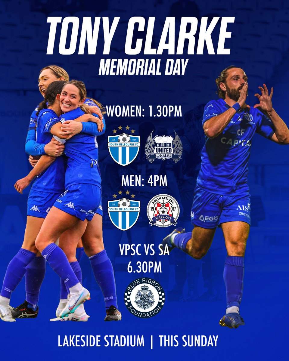 smfc's tweet photo. We are proud to host the Tony Clarke Memorial Day this Sunday at Lakeside Stadium as part of a triple header, with both senior teams and the Victoria Police Soccer Club all in action. https://t.co/SJ4lACNdHJ