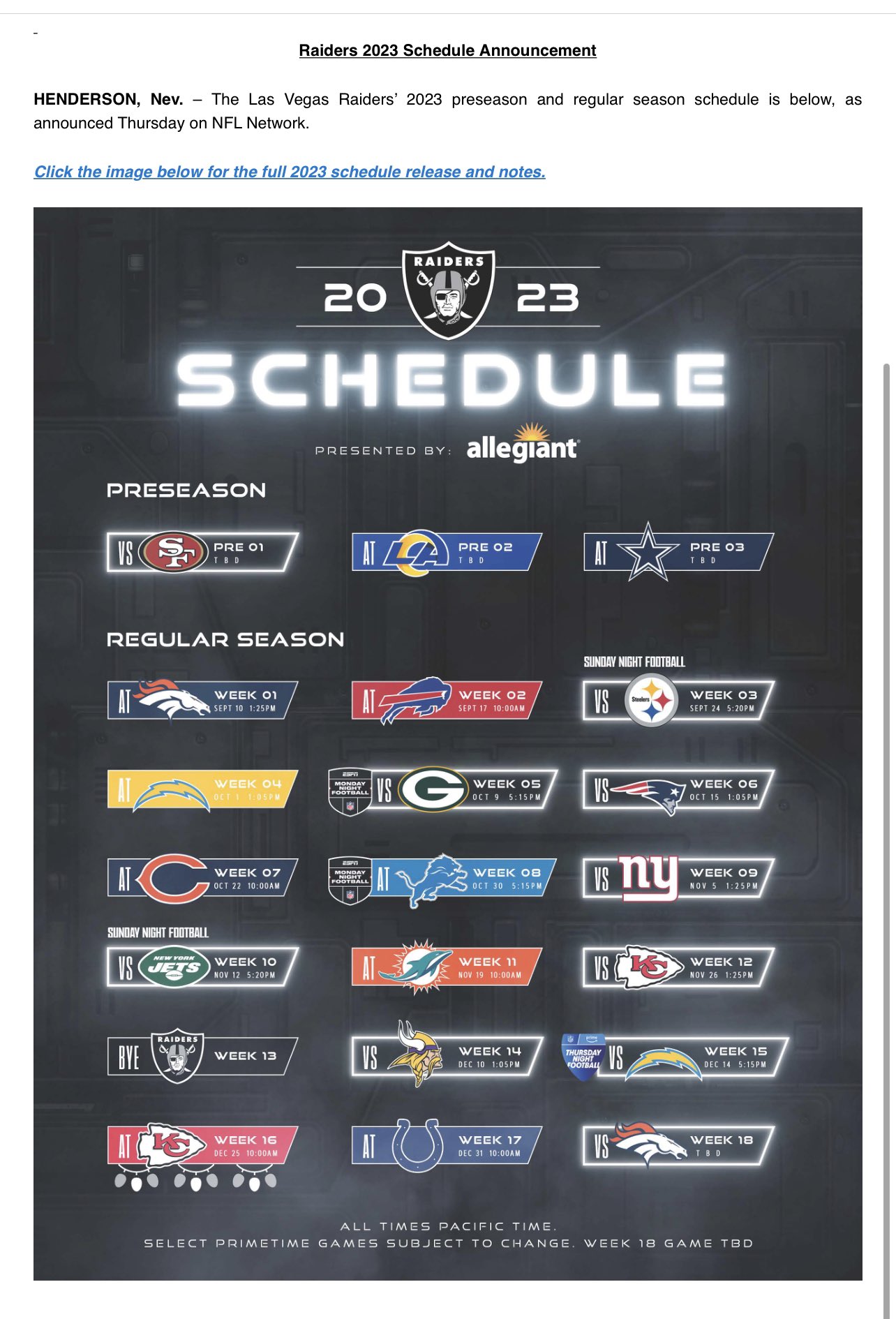 nfl schedule for raiders