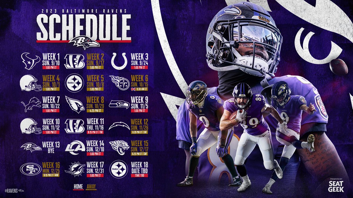 Our 2023 schedule. 😈 Full schedule release now on NFL Network and NFL+ | @SeatGeek 🎟️: seatgeek.com/baltimore-rave…