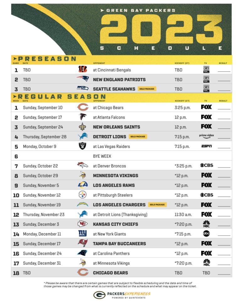 Rob Demovsky on X: 'The official 2023 schedule via @packers   / X